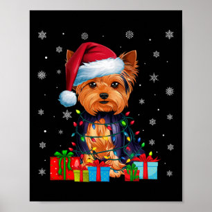 Dog Ugly Xmas Lights Santa Hat Yorkshire Terrier C Poster