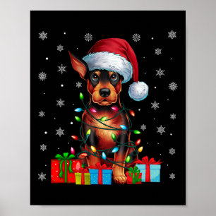 Dog Ugly Xmas Lights Santa Miniature Pinscher Dog  Poster