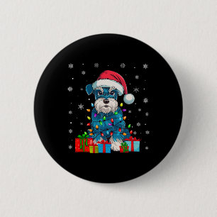 Dog Ugly Xmas Lights Santa Miniature Schnauzer Dog 6 Cm Round Badge