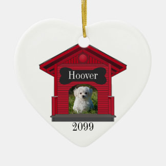 Dog Upload Photo Dog House w Bone Heart Christmas Ceramic Tree Decoration