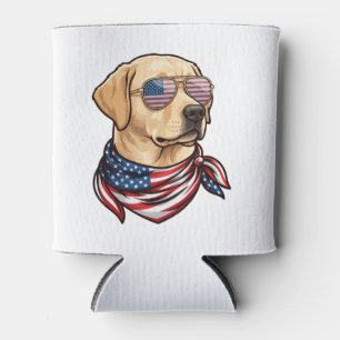 Dog Usa Flag Sunglasses Bandanna Can Cooler
