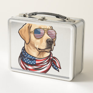 Dog Usa Flag Sunglasses Bandanna Metal Lunch Box