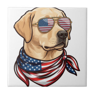 Dog Usa Flag Sunglasses Bandanna Tile