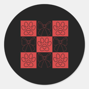 Dog Valentine Coquette Bow Dog Paw Heart Valentine Classic Round Sticker