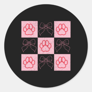 Dog Valentine Coquette Bow Dog Paw Heart Valentine Classic Round Sticker