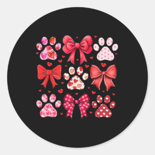 Dog Valentine Coquette Dog Paw Print Heart Pink Cu Classic Round Sticker