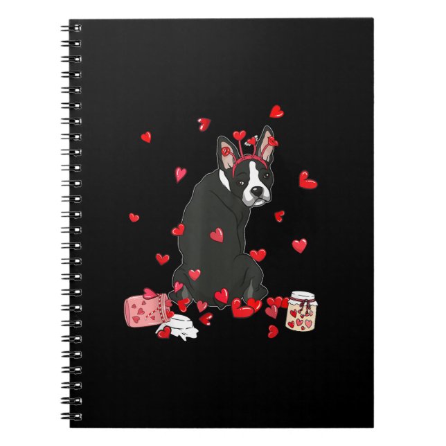 Dog Valentine Gift Cute Boston Terrier Valentines Notebook (Front)