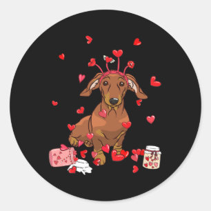 Dog Valentine Gift Cute Dachshund Valentine's Day Classic Round Sticker