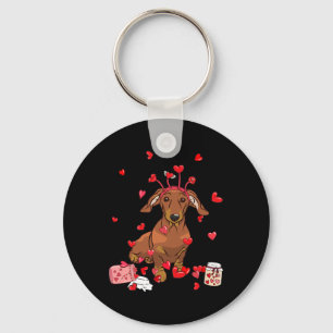 Dog Valentine Gift Cute Dachshund Valentine's Day Key Ring