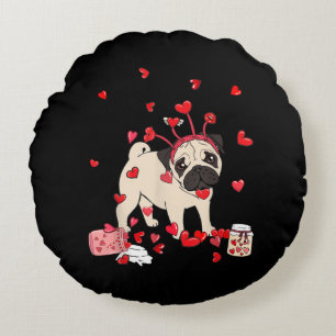 Dog Valentine Gift   Cute Pug Valentine's Day Round Cushion