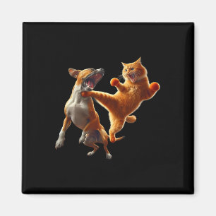 Dog Vs Cat Kick Boxing Fighting Funny Cat Joke Pun Magnet