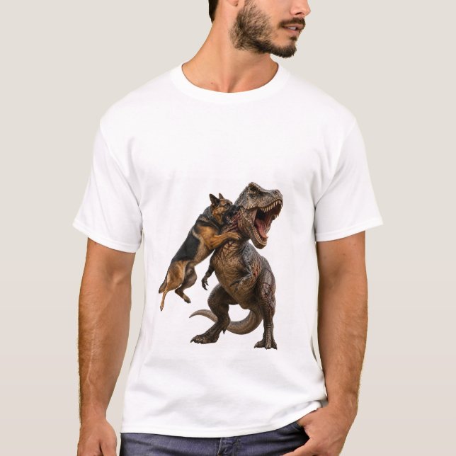 Dog vs T-Rex Epic Battle T-Shirt (Front)