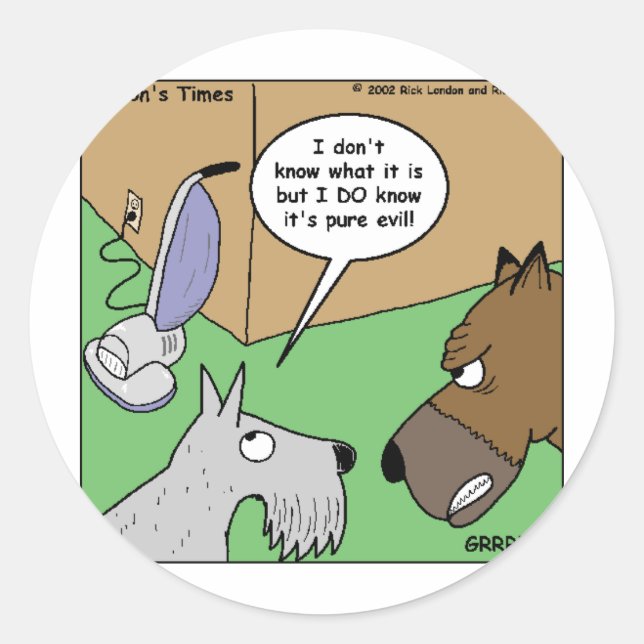 Dog VS. Vacuum Cleaner Funny Gifts & Collectibles Classic Round Sticker (Front)
