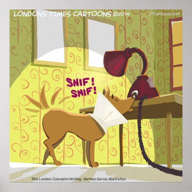 Dog W/E-Collar Sniffing Lamp Funny Poster (Front)