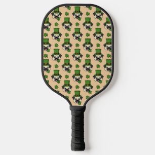 Dog w Green Hat and Shamrock St Patrick's Pattern Pickleball Paddle