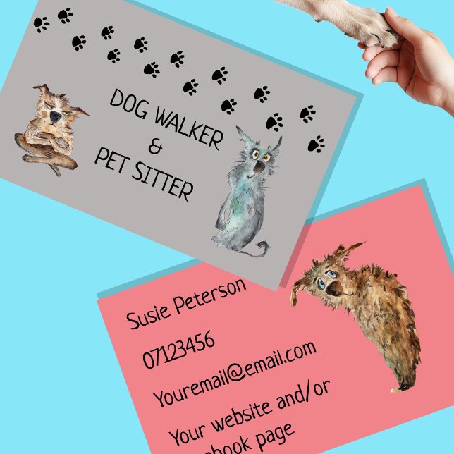 dog walker and pet sitter business pets dogs card (Front and Back of cards)