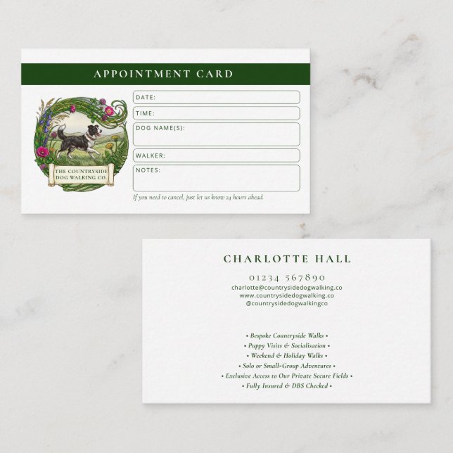 Dog Walker Appointment Card Border Collie Logo (Front/Back)