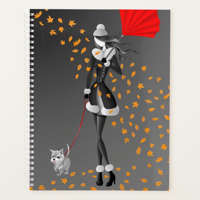 Dog Walker Autumn Leaves black Planner (Front)