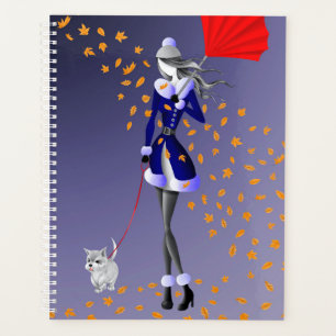 Dog Walker Autumn Leaves blue Planner