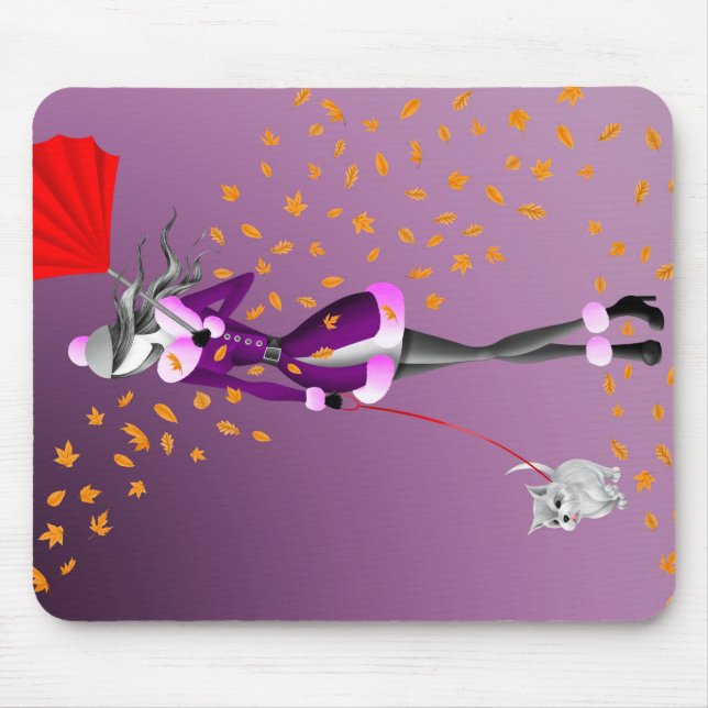 Dog Walker Autumn Leaves  Purple Mouse Pad (Front)