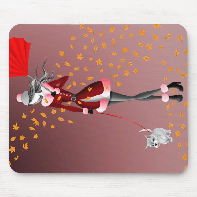 Dog Walker Autumn Leaves  Red Mouse Pad (Front)