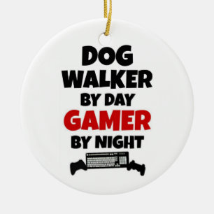 Dog Walker by Day Gamer by Night Ceramic Tree Decoration