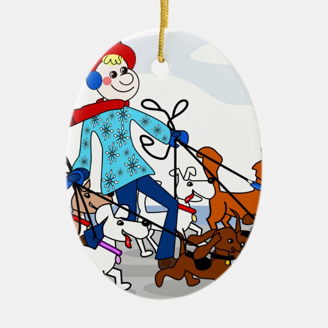 Dog walker ceramic tree decoration (Front)