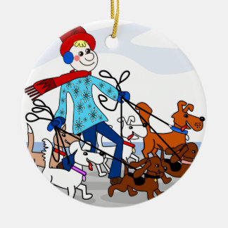 Dog walker ceramic tree decoration