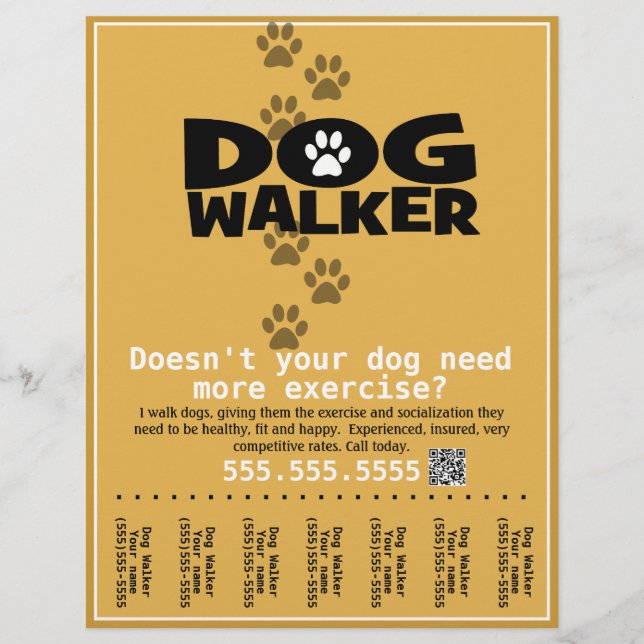 Dog Walker Custom promotional tear-sheet flyer (Front)