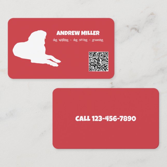 Dog Walker Custom QR (Red) Business Card (Front/Back)