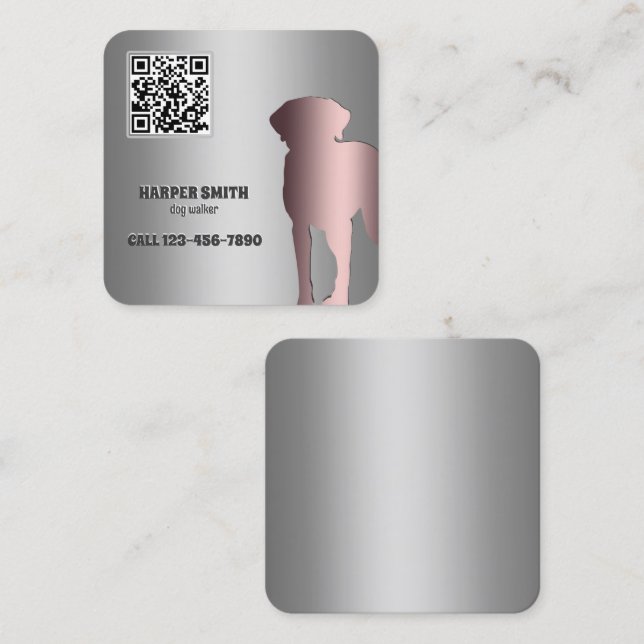 Dog Walker Custom QR Square Business Card (Front/Back)