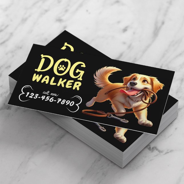 Dog Walker Cute Happy Dog Pet Sitter Black Business Card (Creator Uploaded)