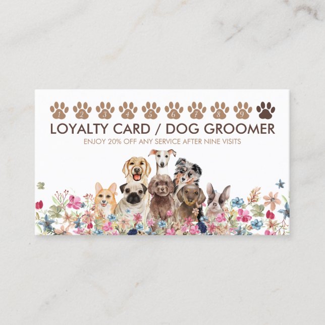 Dog Walker Cute Loyalty Business Card (Front)