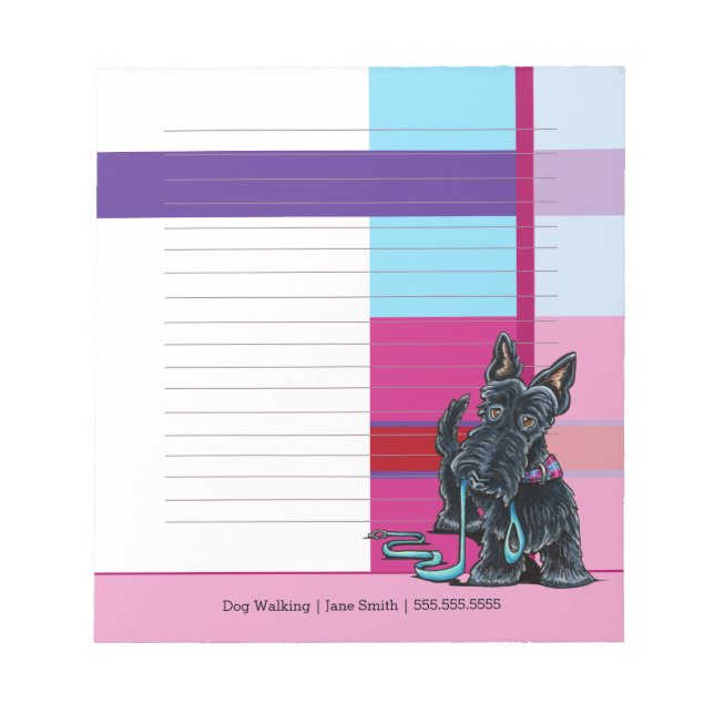 Dog Walker Cute Scottie Plaid Personalised Lined Notepad (Front)
