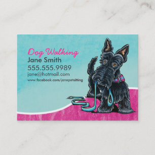 Dog Walker Cute Scottie Sky Blue Business Card