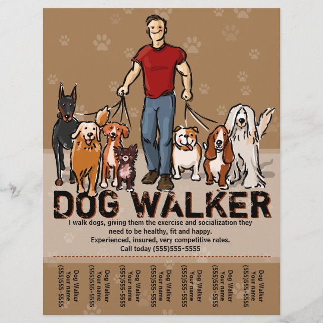 Dog Walker. Dog Walking. GUY. Advertising Template Flyer (Front)