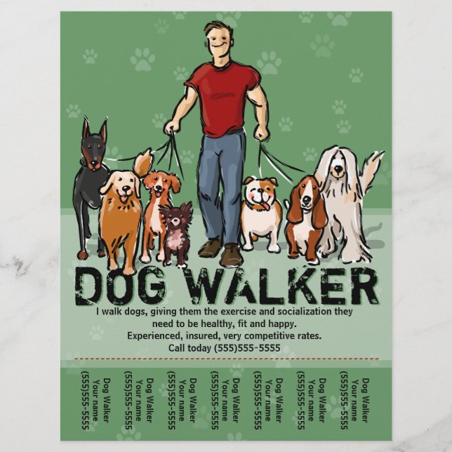 Dog Walker. Dog Walking. GUY. grn. PromoTemplate Flyer (Front)