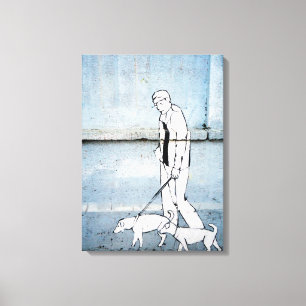 dog walker graffiti on branimirova street, croatia canvas print