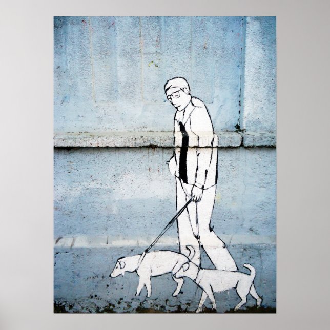 dog walker graffiti on branimirova street, croatia poster (Front)