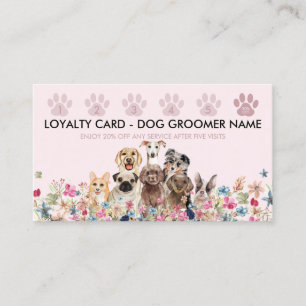 Dog Walker Groomer Loyalty Pink Pet Rewards Business Card