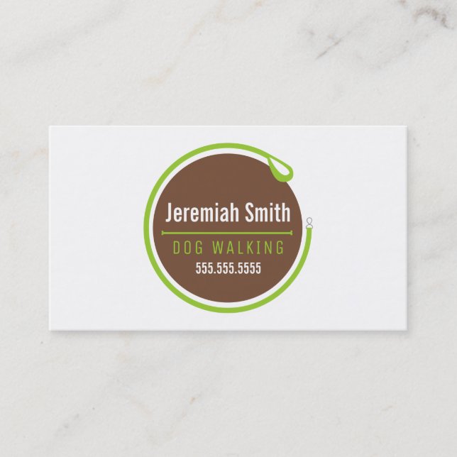 Dog Walker Leash Loop Modern Green Business Card (Front)