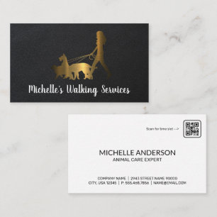 Dog Walker Logo Gold Metallic Leather Business Card