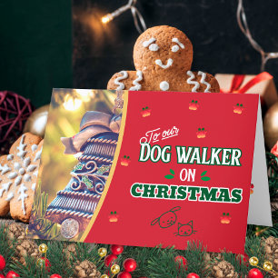 Dog Walker on Christmas Paws Cat and Dog Holiday Card