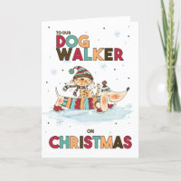 Dog Walker on Christmas Wiener Dog and Cat