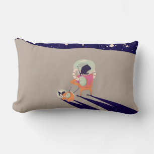 Dog Walker on the moon vintage cartoon Lumbar Cushion