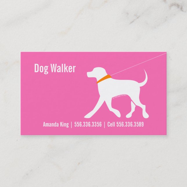 Dog Walker Pet Business Lab Modern Pink Business Card (Front)