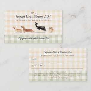 Dog Walker Pet Gingham Appointment Reminder Business Card