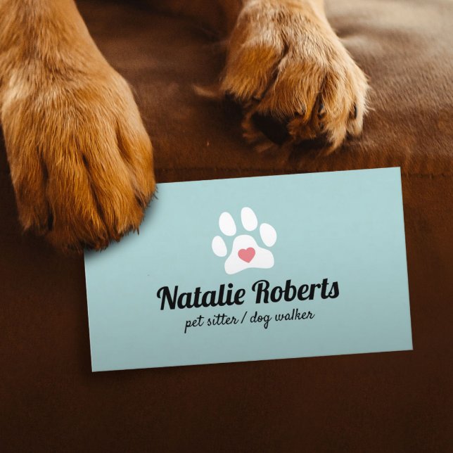 Dog Walker Pet Sitter Cute Paw Heart Business Card (Creator Uploaded)