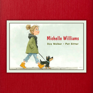 Dog Walker   Pet Sitter   Girl Walking Dog Business Card