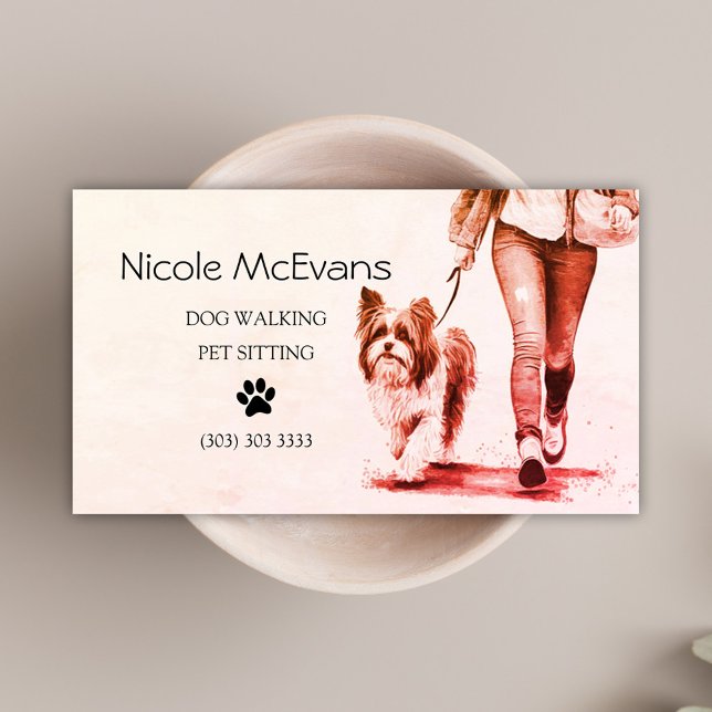 Dog Walker Pet Sitter Watercolor Business Card (Dog Walker Pet Sitter Watercolor Business Card)